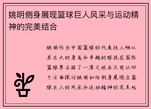 姚明侧身展现篮球巨人风采与运动精神的完美结合
